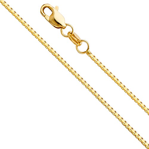 The World Jewelry Center 14k REAL Yellow Gold Solid 1.1mm Box Link Chain Necklace with Lobster Claw Clasp - 18'