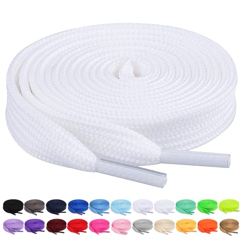 Booyckiy [2 Pairs Flat Shoelaces for Sneakers, 2/5' Wide Shoe Laces Off White 48 inch(122cm)