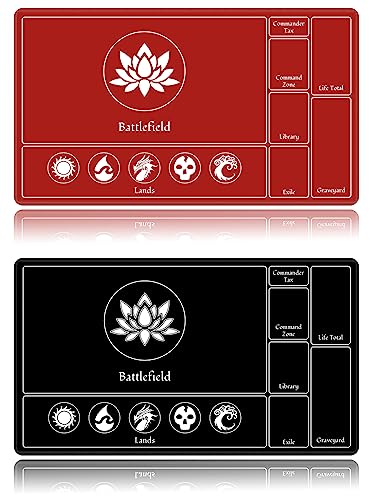 EDGFRTOIO Card Playmat Stitched with Magic Zone for MTG Card Game Playing, Commander Board Game Desk Mat Duel Mat Card Battles Binder Deck 24x14inches for Beginner (Black, Red, 2 Pack)