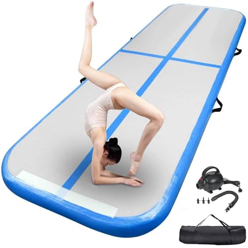 FBSPORT 10ft Inflatable Air Gymnastics Mat Training Mats 4 inches Thickness Gymnastics Tracks for Home Use/Training/Cheerleading/Yoga/Water with Pump Blue