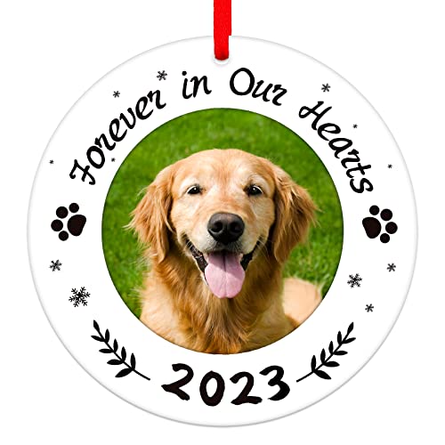 WaaHome Picture Frame Dog Memorial Christmas Ornaments 2023, Forever in Our Hearts Pet Memorial Ornaments for Christmas Tree, Pet Memorial Gifts, Sympathy Remembrance Gifts for Loss of Dog Cat Pet