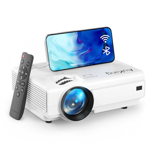 AuKing Projector with WiFi and Bluetooth, 2024 Upgraded Mini Projector, Full HD 1080P Home Theater Video Projector, Compatible with HDMI/USB/VGA/AV/Smartphone/TV Box/Laptop