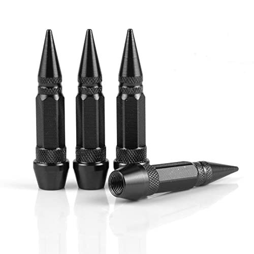 SINGARO 60mm Spiked Valve Caps,Aluminum Alloy Dustproof and Waterproof Tire Valve Stem Caps, Suitable for Cars, Trucks and Motorcycles (4PCS Black)