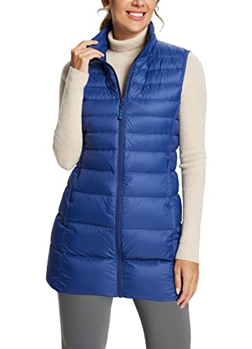 BALEAF Women's Packable Ultra-light Long Down Vest Waterproof Sleeveless Jacket Quilted Puffer Vest Outerwear Navy Blue M