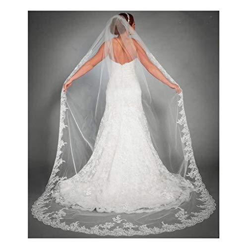 Ursumy Bride Wedding Lace Veils Long Cathedral Veil Soft Tulle Bridal Veils with Comb 118' (White)
