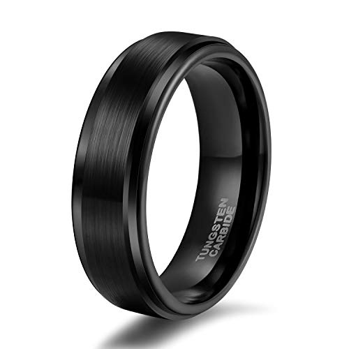 TRUMIUM 6mm Black Tungsten Carbide Wedding Ring Band for Men Brushed Style Comfort Fit Size 10