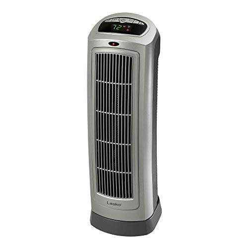 Lasko Oscillating Digital Ceramic Tower Heater for Home with Adjustable Thermostat, Timer and Remote Control, 23 Inches, 1500W, Silver, 755320, 8.5″L x 7.25″W x 23″H, Silver