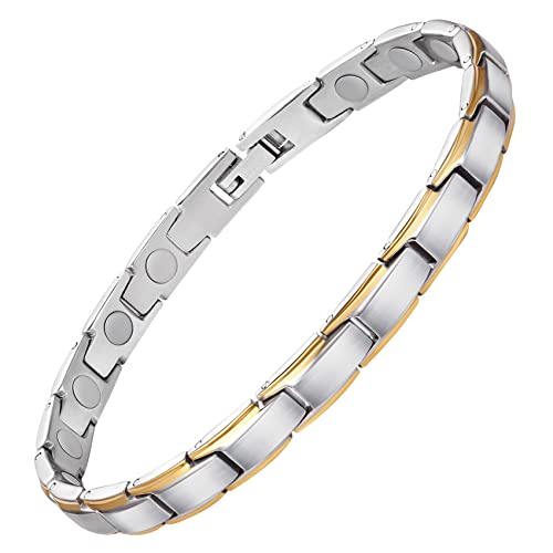 Feraco Magnetic Bracelet for Women Titanium Steel Magnetic Bracelet with Neodymium Magnets, Christmas Jewelry Gifts (Silver & Gold)