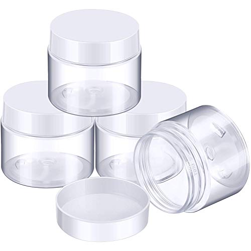 4 Pieces Round Clear Wide-mouth Leak Proof Plastic Container Jars with Lids for Travel Storage Makeup Beauty Products Face Creams Oils Salves Ointments DIY Making or Others (White, 2 Ounce)