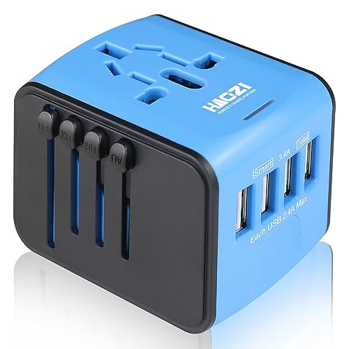 Universal Travel Adapter, All-in-one International Power Adapter with 2.4A Dual USB, Europe Adapter Travel Power Adapter Wall Charger for UK, EU, AU, Asia Covers 150+Countries (Blue)