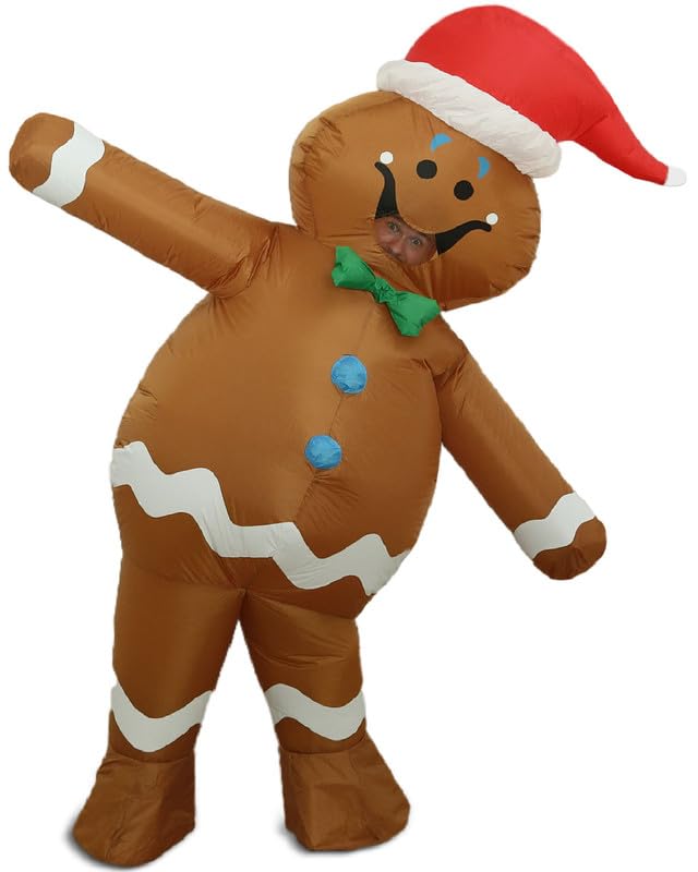 OVIFM Christmas Inflatable Costume Adult,Gingerbread Man Costume,Blow Up Xmas Character Costumes for Women/Men,Holiday Vacation Inflatables Costumes for Thanksgiving Halloween Cosplay Party Costume