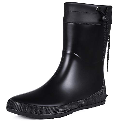 Asgard Women's Mid Calf Rain Boots Collar Gardening Boots Ultra Lightweight Portable Garden Shoes Black 39 (Size 8-8.5)