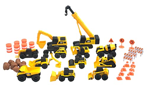CAT Construction Toys, Little Machines Mega Activity Playset w/ 41 Pieces, XL Crane/Excavator & Construction Site Accessories - Kids Toys 3+