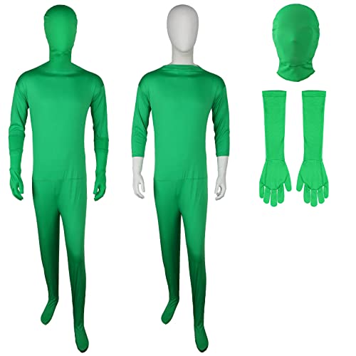 2 Pack Green Screen Chromakey Bodysuit Gloves Hood, Unisex Disappearing Photography Bodysuit for Adult Men Invisible Effect (5.6 Feet/ 170 cm)
