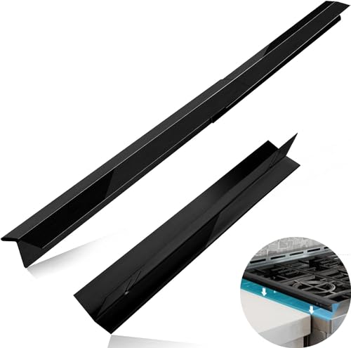 Metal Stove Gap Covers Stainless Steel Black, 2pcs Counter Stove Gap Filler Oven Side Guards Between Stove & Counter, Extendable 13.8'-27.5' Stove Countertop Gap Filler for Kitchen, Cooktop Guard Edge