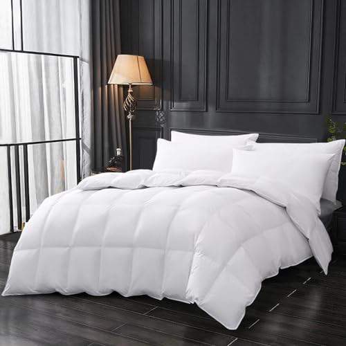 Saisier Feather Down Comforter Queen Size Premium Down Duvet Insert, All Season 90x90 Inches Off White Hotel Bedding Comforter with 8 Corner Tabs