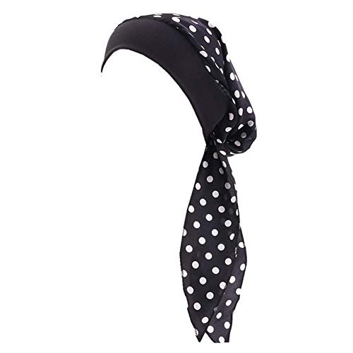 CCCHO Women Vintage Silky Turbans Bonnet Elastic Wide Band Multifunction Printing Hat Chemo Hair Loss Cap (Black dot)