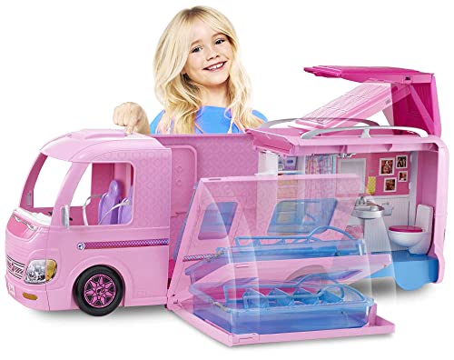 Barbie Camper, Doll Playset with 50 Accessories, Includes Waterslide, 2 Hammocks, Canopy Bed & Fireplace, Dream Camper (Amazon Exclusive)