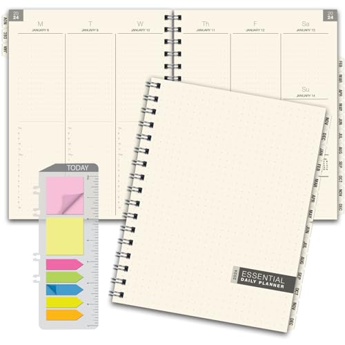 2024 Essential 7'x9' Monthly & Weekly Planner with Tabs - 14 Months (November 2023 Through December 2024) - Professional, Simple, Easy-to-Use Design. Frosted Vinyl Covers for Extra Protection