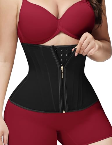 SHAPSHE Waist Trainer for Women, Tummy Control Workout Waist Cincher, Faja Corset Waist Shapewear Body Shaper with Zipper Hook Black