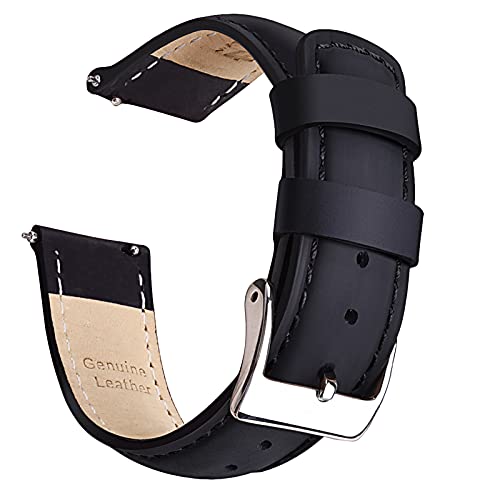 Ritche Genuine Black Leather Watch Band 22mm Classic Vintage Quick Release Top Grain Leather Watch Strap