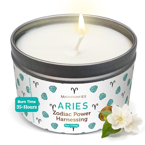 Magnificent 101 Aries Zodiac Sign Candle – Scented Soy Wax Candle – Choose Your Birthdate – Make Great Holiday Gifts for Astrology Fans – 6oz Tin Holder Ideal for Men’s and Women’s Décor Style