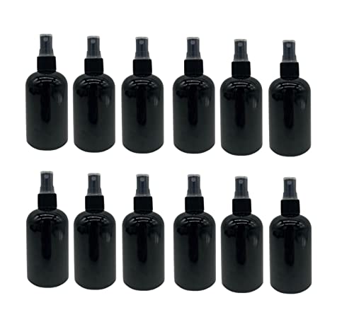 Natural Farms 4 oz Black Boston BPA FREE Bottles - 12 Pack Empty Refillable Containers - Essential Oils Cleaning Products - Aromatherapy | Black Fine Mist Sprayers - Made in the USA
