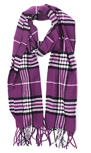 LibbySue New Soft Cashmere Feel Plaid Check and Solid Winter Scarf (Purple Plaid)