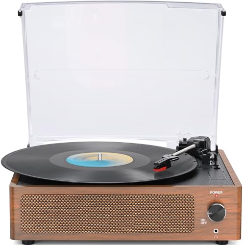 Vintage Record Players for Vinyl with Speakers Belt-Driven Retro Turntable for Vinyl Records Support 3-Speed Full Size, Bluetooth Playback, AUX-in, Headphone, RCA Line All-in-on LP Vinyl Players Brown