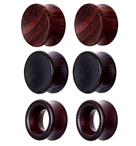 TIANCI FBYJS 3 Pairs Concavity Wooden Gauges Hollow Nature Wood Ear Tunnels Plugs for Women Men Black Earrings Stretcher Piercing Expander Set (00g=10mm)
