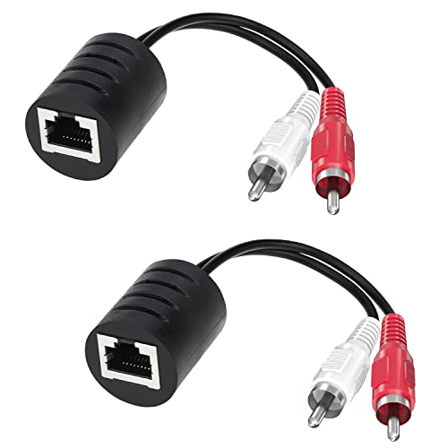 Audio Balun, 2-Pack Stereo RCA to Stereo RCA Audio Extender Over Cat5 / Cat6 UIInosoo 2 RCA to RJ45 Stereo Cable