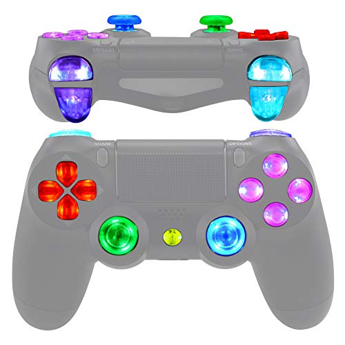 eXtremeRate Multi-Colors Luminated D-pad Thumbstick Trigger Home Face Buttons for PS4 Controller, DTFS (DTF 2.0) LED Kit for PS4 Slim Pro CUH-ZCT2 Controller - Controller NOT Included
