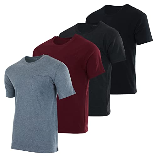 4 Pack:Mens Cotton Quick Dry Dri Fit Shirt Short Sleeve Crew Pocket T-Shirt Tee Gym Casual Work Fashion Athletic Active Workout Undershirt Cool Clothes Sport Sleep Performance Lounge Wicking-Set 5,XL