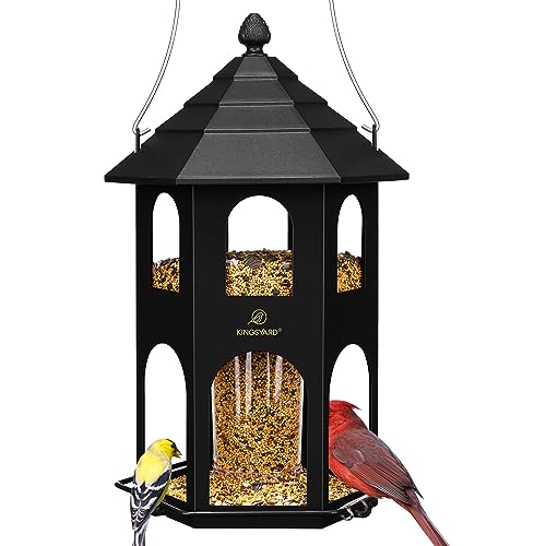 Kingsyard Metal Bird Feeder for Outdoor Hanging, Wild Bird Feeders with Circular Perch, Easy to Clean & Refill, 4 lbs Large Seed Capacity, Black