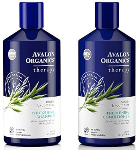 Avalon Organics All Natural Biotin B-Complex Therapy Thickening Shampoo and Conditioner For Hair Loss and Thinning Hair, 14 Fl Oz (Pack of 2)