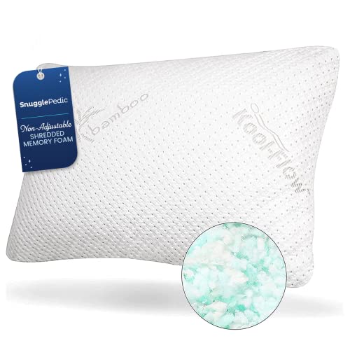 Snuggle-Pedic Ultra-Luxury Bamboo Shredded Memory Foam Pillow Combination With Kool-Flow Breathable Cooling Hypoallergenic Pillow Outer Fabric Covering (No Zippers) (Queen (No Zippers))