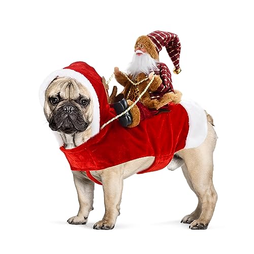 ShuRung Puppy Christmas Running Santa Claus Riding Costume Dog Christmas Costume Xmas Holiday Outfit for Small to Large Sized Dogs S