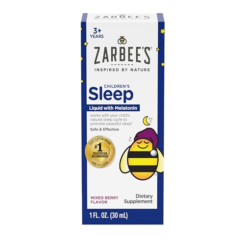 Zarbee's Kids Sleep Supplement Liquid with 1mg Melatonin; Drug-Free & Effective; Easy to Take Natural Berry Flavor for Children Ages 3 and Up; 1 Fl Oz Bottle