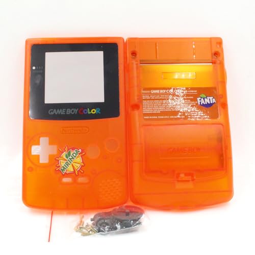 Sunvalley Custom GBC Housing Case Shells Set Clear Orange Replacement, for Gameboy Color Handheld Console, DIY for Mirinda Edition Transparent Outer Covers + Buttons/Screws/Mirror/Sticker Set