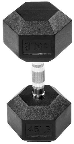 Signature Fitness Rubber Encased Hex Dumbbell, 45LB Single