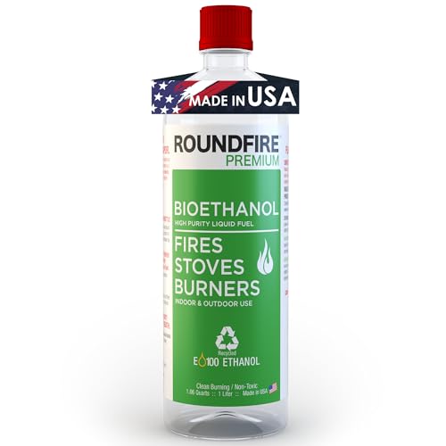 ROUNDFIRE Premium Ethanol Fireplace Fuel - 1 Liter - Fuel for Fire, Bioethanol Fuel Tabletop Fire Pit, Bio Ethanol Fuel for Table Top Fire Pit, Denatured Alcohol Fuel for Gel & Ethanol Fire pits.