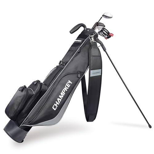 CHAMPKEY Premium Sunday Bag with Stand and Strap - Professional Pitch and Putt Lightweight Golf Bag for The Driving Range, Par 3 and Executive Courses (Black)