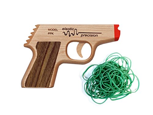 Elastic Precision Model PPK Rubber Band Gun Made from Hardwoods with Rapid-Fire Semi-Automatic Action and Walnut Grips