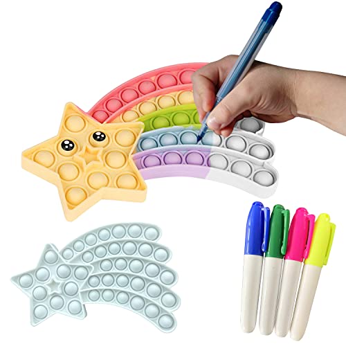 Star Pop Its Fidget Toy Christmas Pop It Arts and Crafts Project Hot New Toy with Markers Children Toddlers Boys Girls Popper Pop Its Sensory Game Stress Relief Stocking Stuffers for Kids