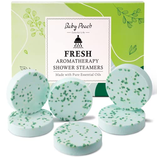 Shower Steamers Aromatherapy 6 Packs Shower Tablets with Essential Oil for Home SPA & Self Care, Stress Relief, Birthday Gifts for Women and Men, Eucalyptus Shower Bath Bombs - BABYPEACH