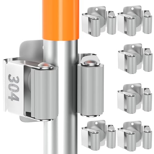 reliahom 6 Pack Broom Holder Wall Mount Stainless Steel Mop Hanger Organization Heavy Duty Garage Storage System Garden Laundry Kitchen Tool Organizer General Purpose Storage Rack(Silver)