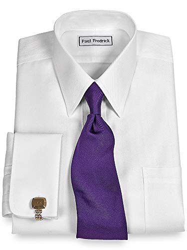 Paul Fredrick Men's Non-Iron Cotton Herringbone Straight Collar Dress Shirt, Size 17.0/34 White