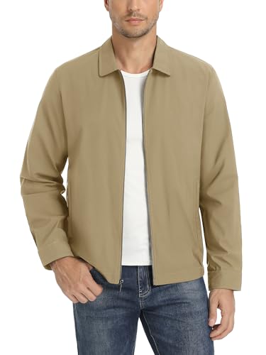 TACVASEN Men's Casual Lightweight Jacket Active Bomber Jacket Windbreaker Khaki, XL