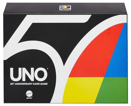 Mattel Games UNO Premium 50th Anniversary Edition Matching Card Game Featuring Commemorative Coin & 112 Cards, Night, Kids Collectors Gift Ages 7 Years Older.