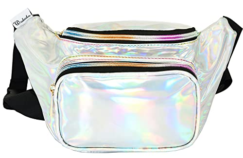 Shiny Neon Fanny Bag for Women Rave Festival Hologram Bum Travel Waist Pack (Silver)